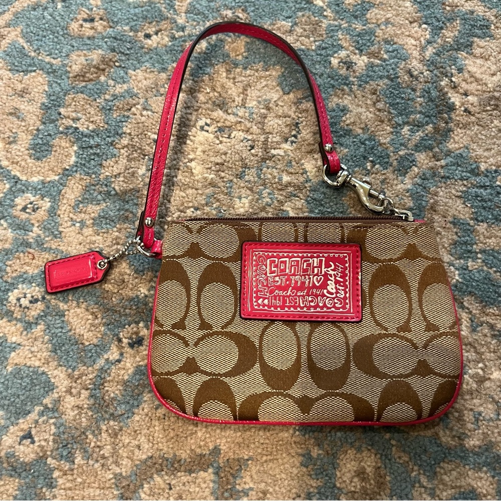 Coach Brown and Pink Signature Wristlet